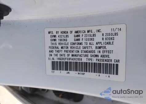 2015 Honda Accord Sport z USA, uszkodzony, nr VIN 1HGCR2F59FA063958